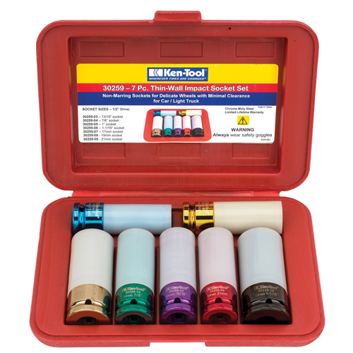 7-Piece 1/2 in. Drive 6 Point Thin Wall Impact Socket Set
