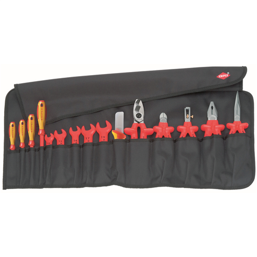 Knipex 15-Piece Tool Roll Bag with Insulated Tools for Working on Electrical Installations