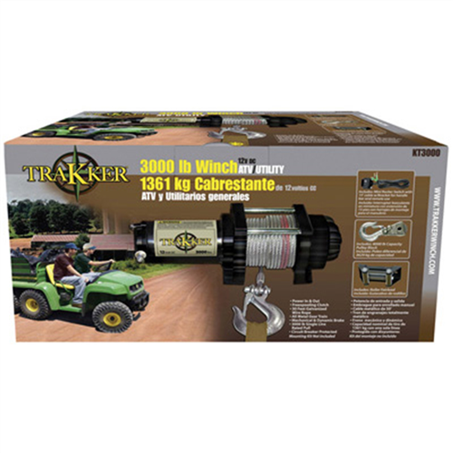 Winch, 12 Volt, 3000 lb Single Line Rated Pull, Power In and Out, Hand Held Remote, 50' x 3/16" Wire