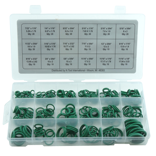 270-pc HNBR O-Ring Assortment, 18 sizes, High Temperature Green for A/C