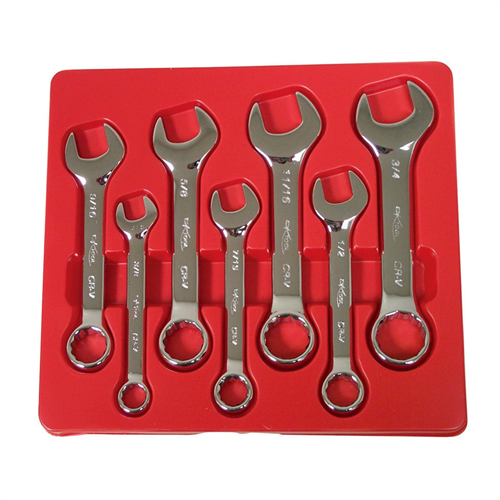 7-pc High Polish SAE Short Combination Wrench Set, Fractional 3/8" to 3/4"