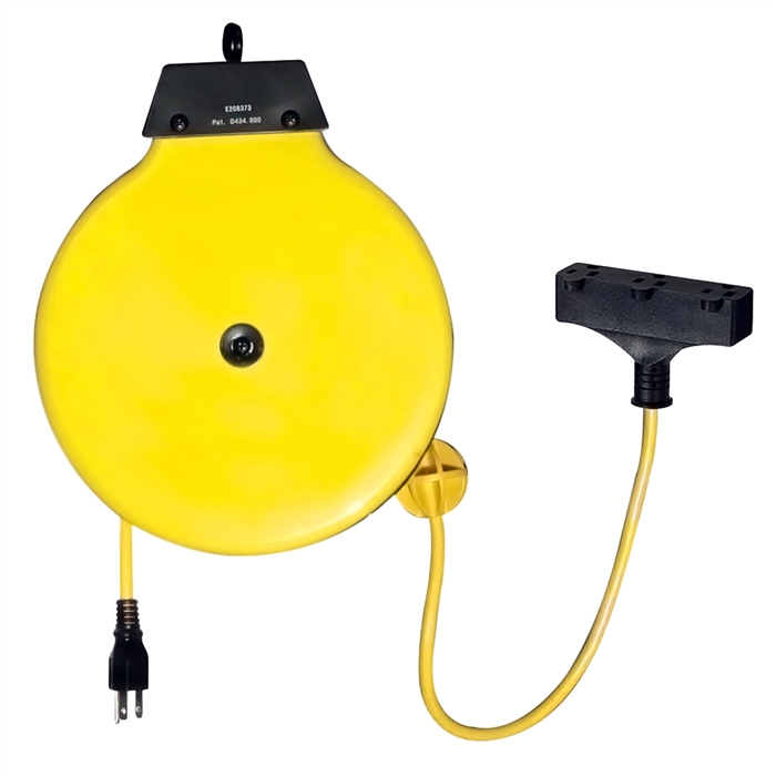 Retractable 30 ft. Extension Cord Reel with 16/3 SJT Tri-tap Cord, Yellow