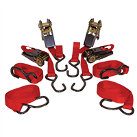 4-pk of 1" x 15' Ratcheting Tie Down Straps with PVC coated hooks at 900 lb. Capacity