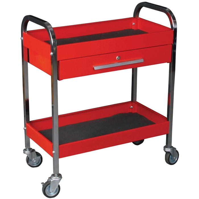 Utility Service Red Tool Cart w/ Locking Drawer and 2-Shelves, Measures 12 in. W x 24 in. L x 12 in. H