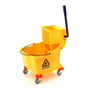 Plastic Yellow Mop Bucket, with Wringer, 26 Quart Capacity, with Non-Marking Casters