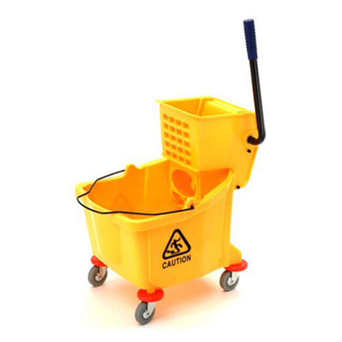 Plastic Yellow Mop Bucket, with Wringer, 26 Quart Capacity, with Non-Marking Casters
