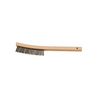 Wire Scratch Brush, 3 x 19 Row Curved Bristles, 14" Overall Length, Wooden Handle