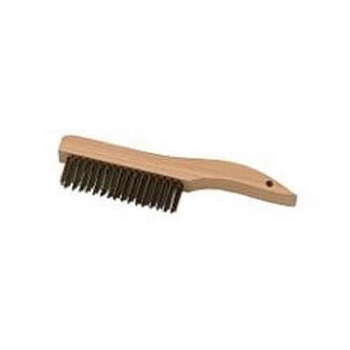 Wire Scratch Brush, 4 x 16 Row Bristles, 10" Overall Length, Wooden Shoe Handle