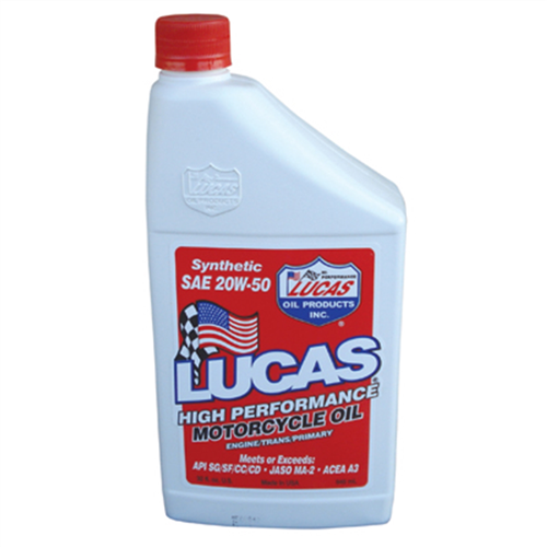 Motorcycle Oil, High Performance, Synthetic 20-50WT, Case of 6, Quart Size Bottles