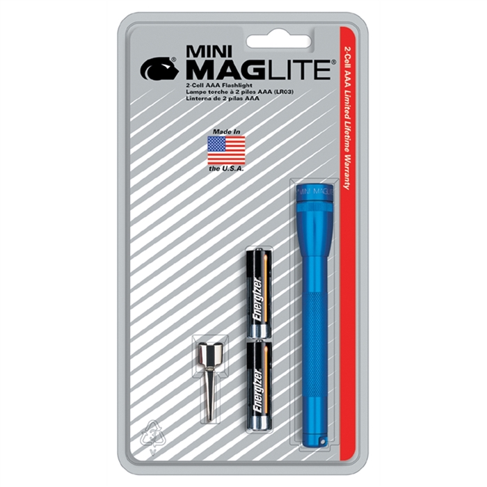 Ultra Mini MagLiteÂ® Blue Flashlight with Belt Clip and 2 AAA Batteries