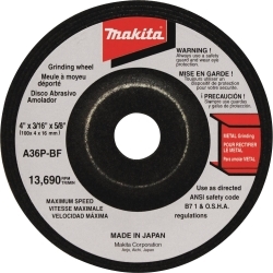 Makita 4" x 5/8" x 3/16" Grinding Wheel, 36 Grit, General Purpose Metal, 5/pk