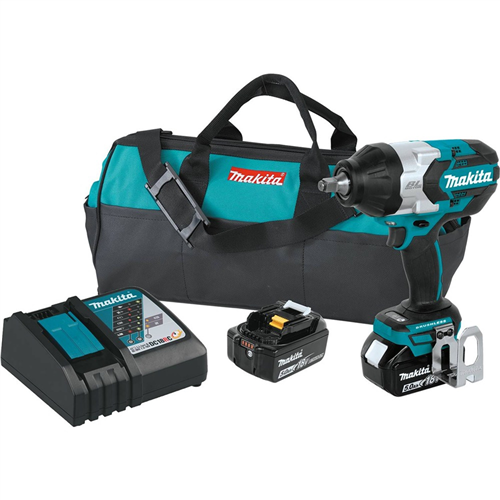 Makita XWT08T Makita 18V LXT LithiumIon Brushless Cordless High Torque 1/2" Sq. Drive Impact Wrench Kit w/ Friction Ring Anvil (5.0Ah)