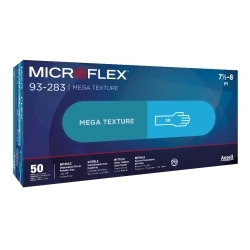 MICROFLEXÂ® 93-283 Mega Texture Gloves, Blue, Size Medium (7.5-8)