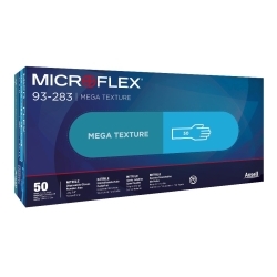 MICROFLEXÂ® 93-283 Mega Texture Gloves, Blue, Size Large (8.5-9)