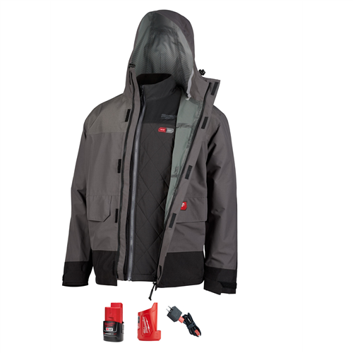 MilwaukeeÂ® M12â„¢ 3-in-1 Heated AXIS Jacket Kit w/ Gray Rainshell