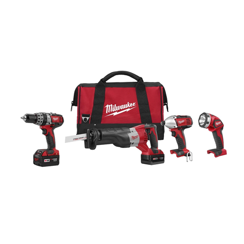 Milwaukee M18â„¢ 4-Piece Hammer Drill SAWZALL Impact Driver Light