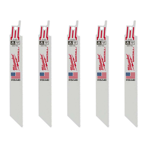 Milwaukee 5-Pack of 6â€ with 14 TPI Metal Cutting SAWZALL Reciprocating Saw Blades