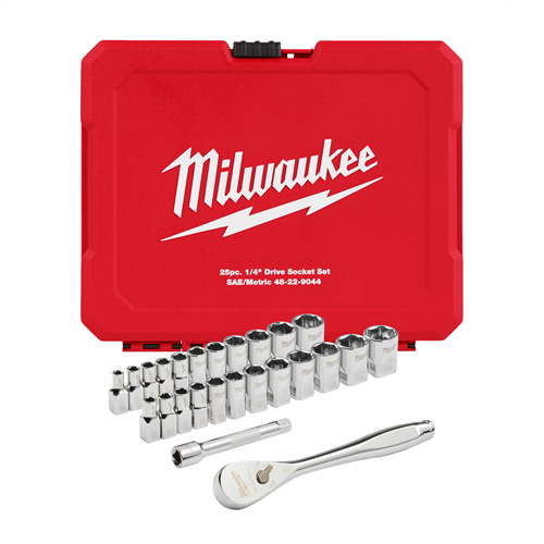 25pc 1/4" Drive Metric & SAE Ratchet and Socket Set with FOUR FLAT SIDES