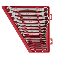 MilwaukeeÂ® 15-Piece Ratcheting Combination Wrench Set SAE w/ MAX BITE Open-End Grip