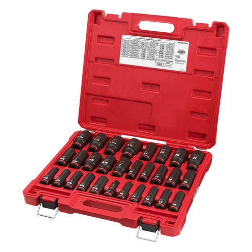 Milwaukee 49-66-7016 29Pc Imp Duty 1/2"Dr Sae Metric Dp 6-Pt Socket Se
