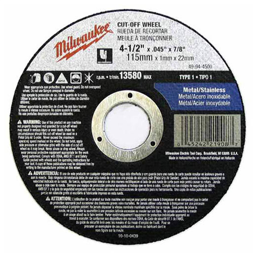Milwaukee 49-94-4500 4-1/2" X .045" X 7/8" Cut-Off Wheel (Type 1)