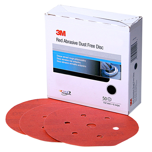 3Mâ„¢ Red Abrasive Hookitâ„¢ Disc, Dust Free, 6", P150 Grit, 50 Per Box
