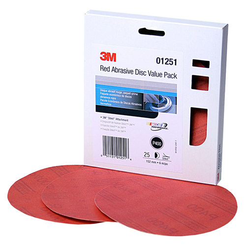 3Mâ„¢ Red Abrasive Stikitâ„¢ Disc Value Pack, 6", P400 Grit 25 Per Pack