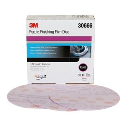 3Mâ„¢ Hookitâ„¢ Purple Finishing Film Abrasive Disc 260L, 30666, 6 in, P2000, 50 discs per carton, 4 cartons per case