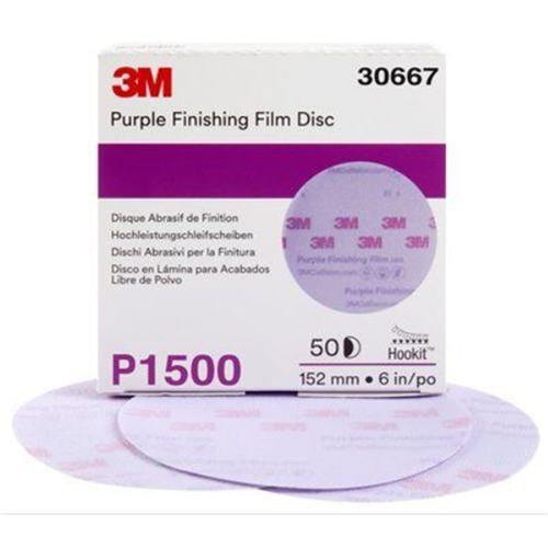 3Mâ„¢ Hookitâ„¢ Purple Finishing Film Abrasive Disc 260L, 30667, 6 in, P1500, 50 discs per carton, 4 cartons per case