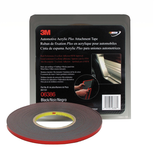 3Mâ„¢ Automotive Acrylic Plus Attachment Tape, Black, 1/4" x 20 yds.