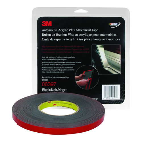 3Mâ„¢ Automotive Acrylic Plus Attachment Tape, Black, 1/2" x 10 yds.