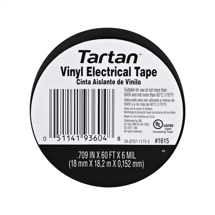 3m 93604 Tartan Vinyl Electrician Tape, 18mm X 3/4"