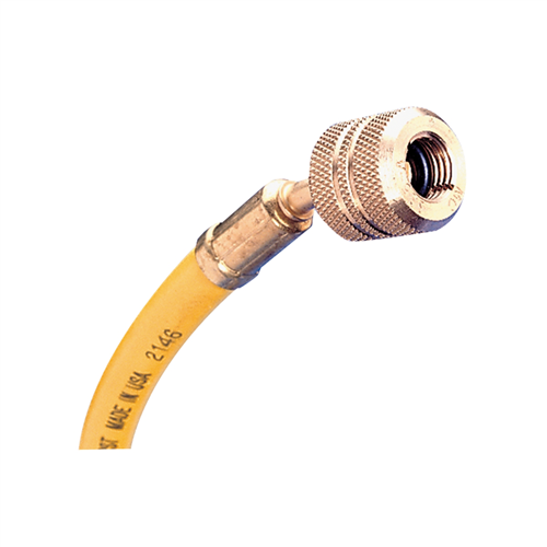 72" R-12 Yellow Hose With Auto Shut-Off Valve Fittings