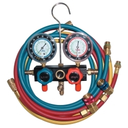 Mountain R134a Aluminum Block Manifold Gauge Set with Hoses and Quick Couplers