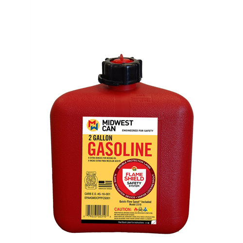 Midwest Can FMD Gasoline Container, 2 Gallon Gas Can plus 8 oz. for Oil Mixture