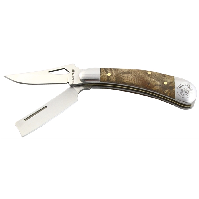 Sarge Knives Sk-403 3 2 Bladed Fold Knife W/ Burl Wood Handle