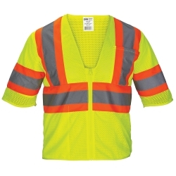 SAS Safety Class-3 Mesh Yellow Safety Vest with Front Zipper, Size M