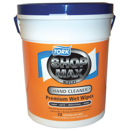 Tork Premium ShopMax Wet Wipes, Hand Cleaner, Single Sheet Dispenser, 72 Sheets per Bucket