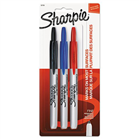 3 Piece Retractable Permanent Markers Assorted Set, Fine Point