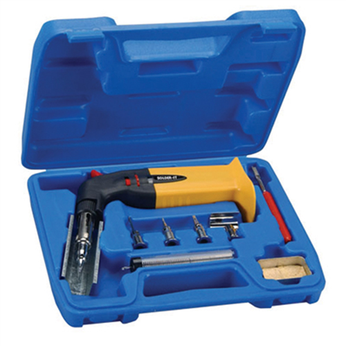 Butane Torch Kit, Flat Base, with Soldering Tips, Solder, Sponge, Wire Brush, in Storage Case