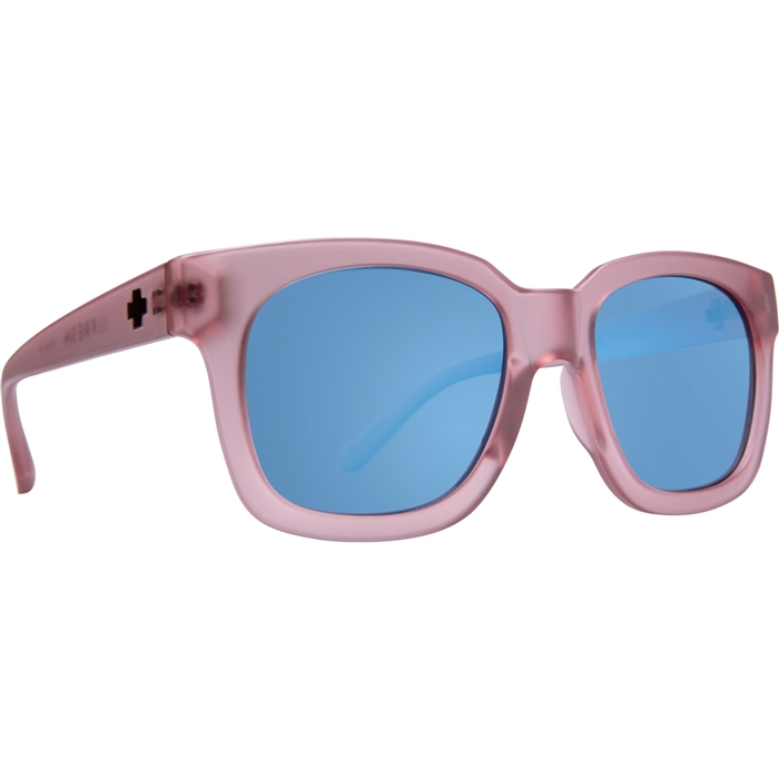 Spy Optic Shandy Sunglasses, Matte Translucent Blush Frame w/ Gray w/ Light Blue Fash Mirror Lens