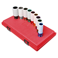 9 Piece 1/2" Drive 6 Point Extra Thin Wall SAE and Metric Wheel Protector Impact Socket Set