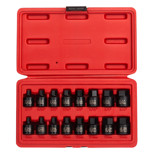 SunexÂ® Tools 16-Piece 3/8 in. Drive Stubby Impact Hex Driver Set