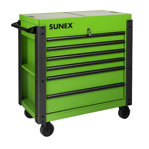 Sunex Tools 6-Drawer Slide Top Cart w/ Power, Lime Green