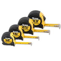 Tape Measure Set, Quick Read, Cushioned, 4 Piece, Contains 12', 16', 25' And 33' Tapes