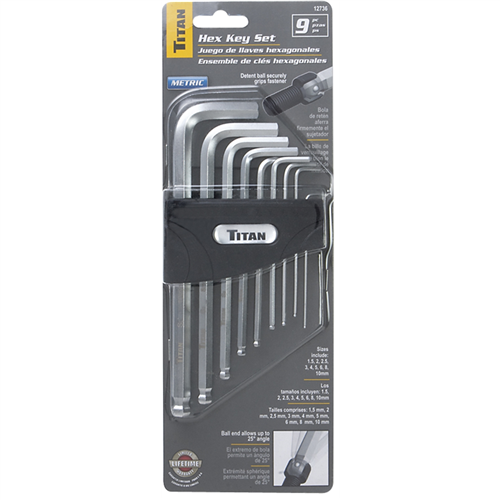 TitanÂ® 9-Piece Metric Detent Ball Hex Key Set