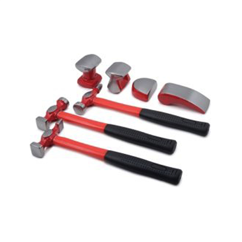 Titan 7-Piece Auto Body Hammer Set with Three Fiberglass Handled Hammers and Four Dollies in Molded Case