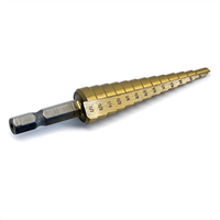 Step Drill Bit, 13 Sizes, 1/8" to 1/2", Titanium Coated High Speed Steel