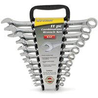 Combination Wrench Set, 11-Piece, 1/4 in. to 7/8 in., Raised Panel, in Storage Rack