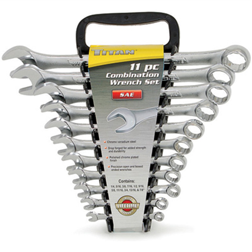 Combination Wrench Set, 11-Piece, 1/4 in. to 7/8 in., Raised Panel, in Storage Rack